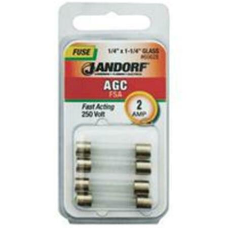 JANDORF UL Class Fuse, AGC Series, Fast-Acting, 2A, 250V AC 3397841